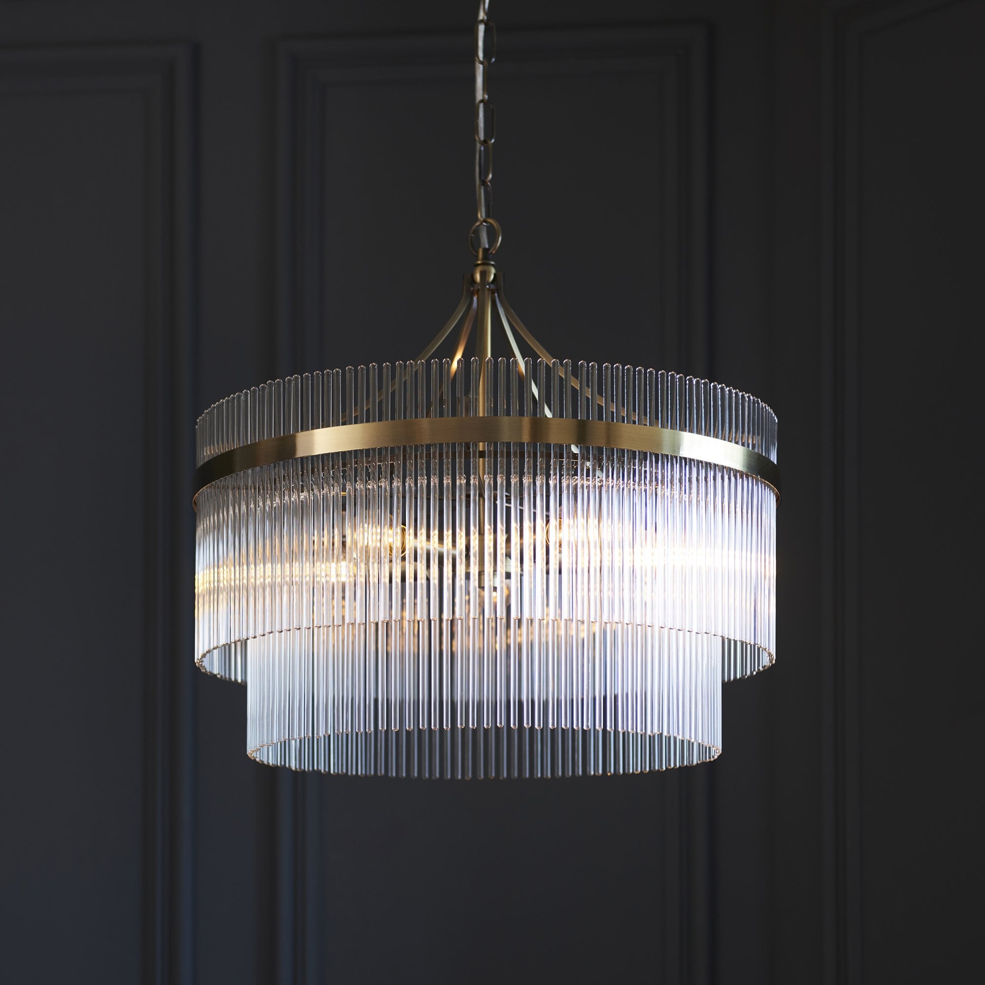 99166 Marietta 5 Light Pendant Antique Brass Plate And Clear Glass