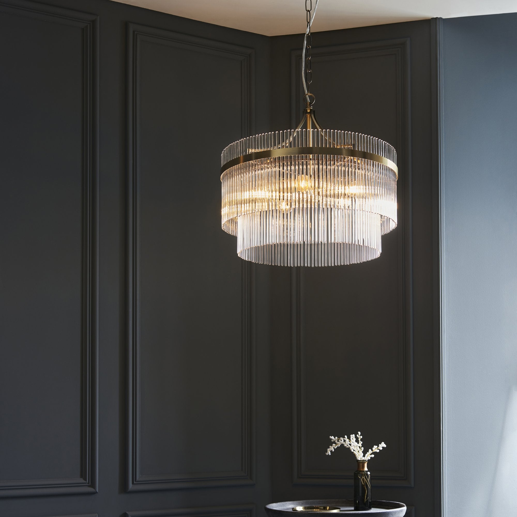 99166 Marietta 5 Light Pendant Antique Brass Plate And Clear Glass