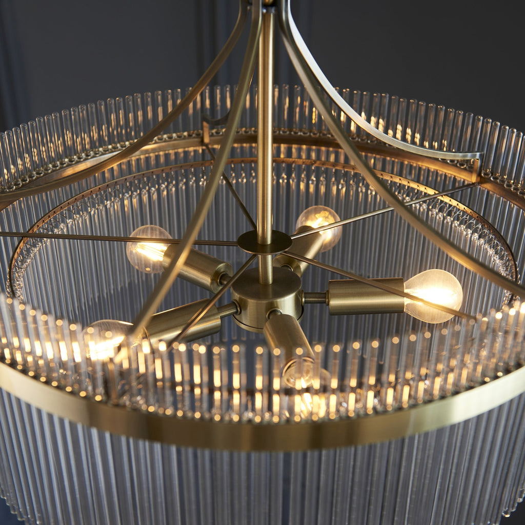 99166 Endon Marietta 5 Light Pendant — Antique Brass & Clear Glass
