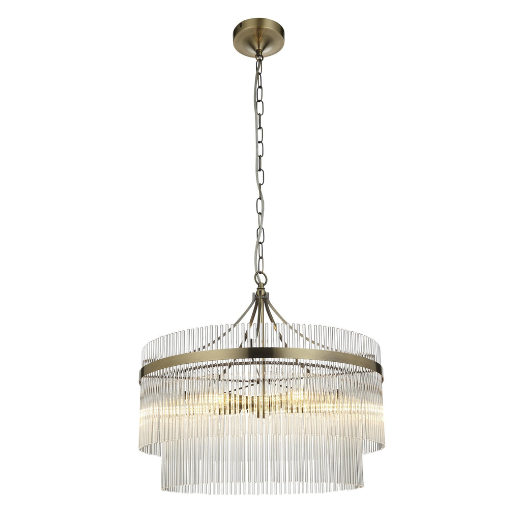 99166 Endon Marietta 5 Light Pendant — Antique Brass & Clear Glass