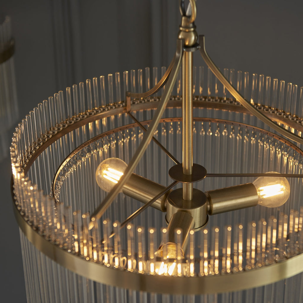 99167 Endon Marietta 3 Light Pendant — Antique Brass & Clear Glass