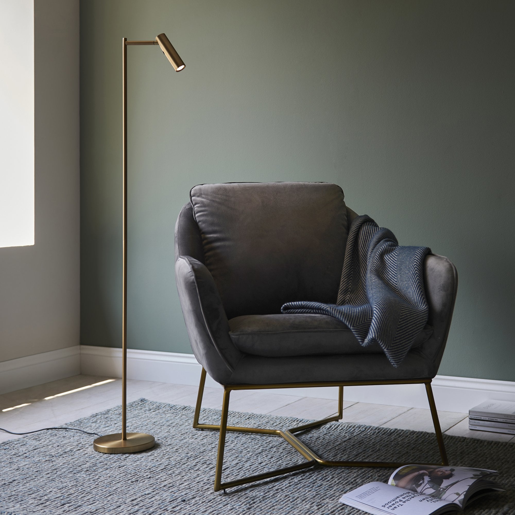 99774 Dedicated Reader 1 Light LED Floor Lamp Warm Brass Plate