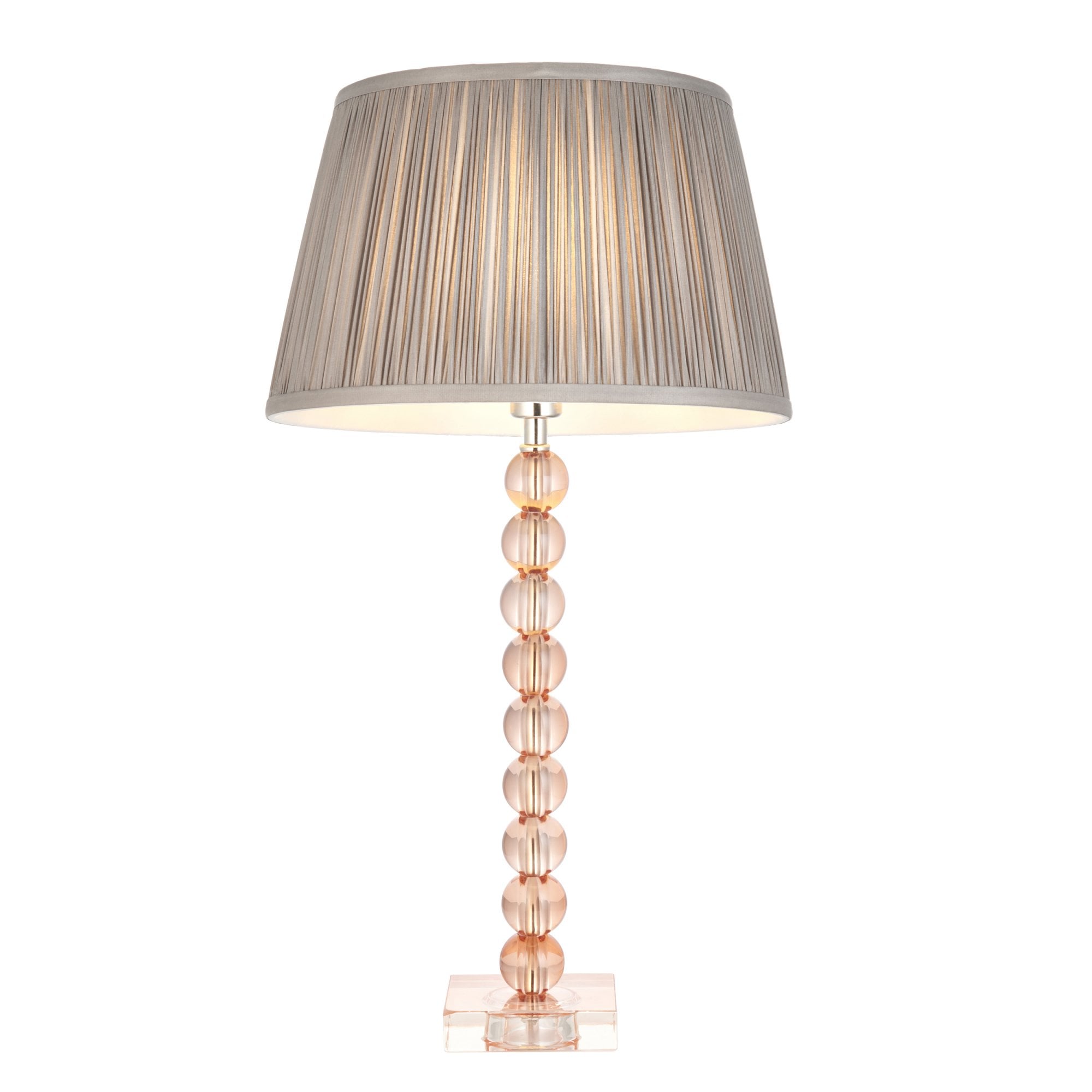100353 Adelie And Freya 1 Light Table Lamp Blush Crystal Glass And Charcoal Grey Silk