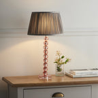 100353 Adelie And Freya 1 Light Table Lamp Blush Crystal Glass And Charcoal Grey Silk