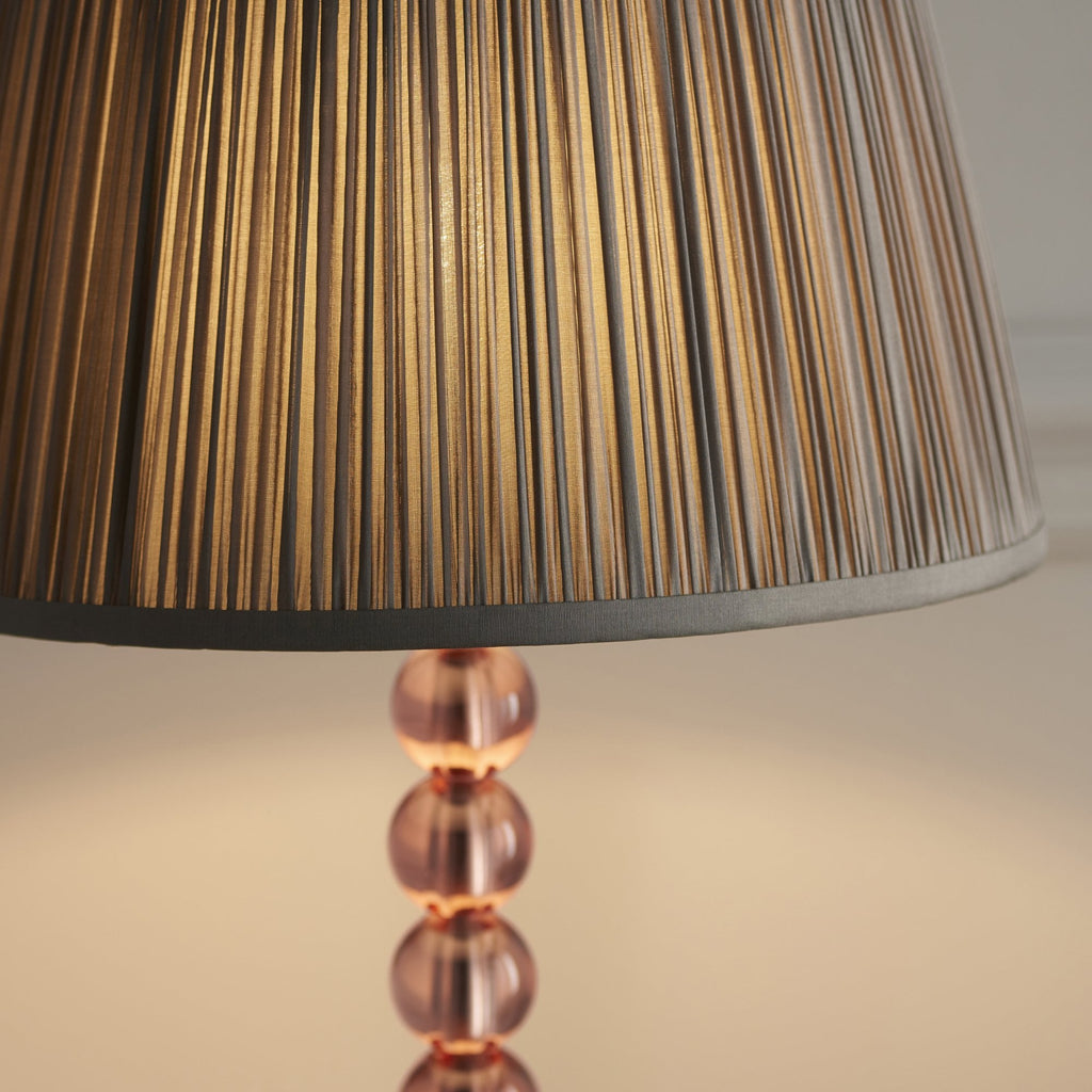 100353 Adelie And Freya 1 Light Table Lamp Blush Crystal Glass And Charcoal Grey Silk