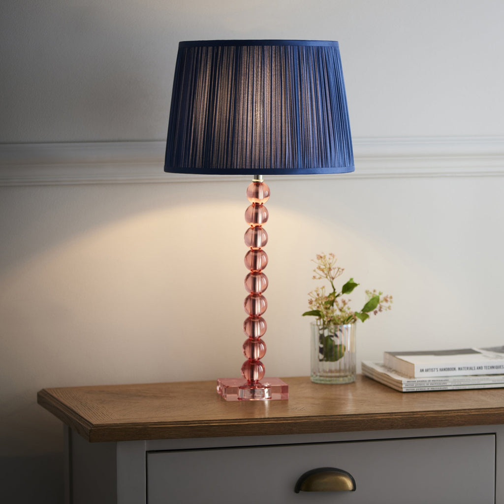 100363 Adelie And Wentworth 1 Light Table Lamp Blush Crystal Glass And Midnight Blue Silk