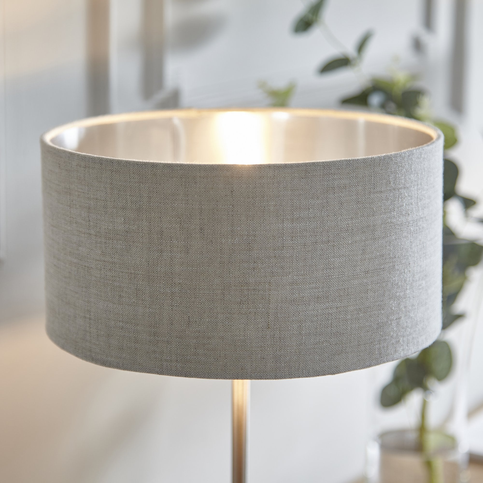 100646 Highclere 1 Light Table Lamp Brushed Chrome Plate And Natural Linen