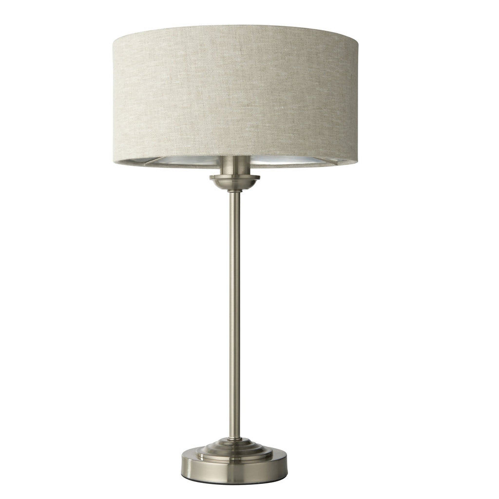 100646 Highclere 1 Light Table Lamp Brushed Chrome Plate And Natural Linen