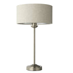 100646 Highclere 1 Light Table Lamp Brushed Chrome Plate And Natural Linen
