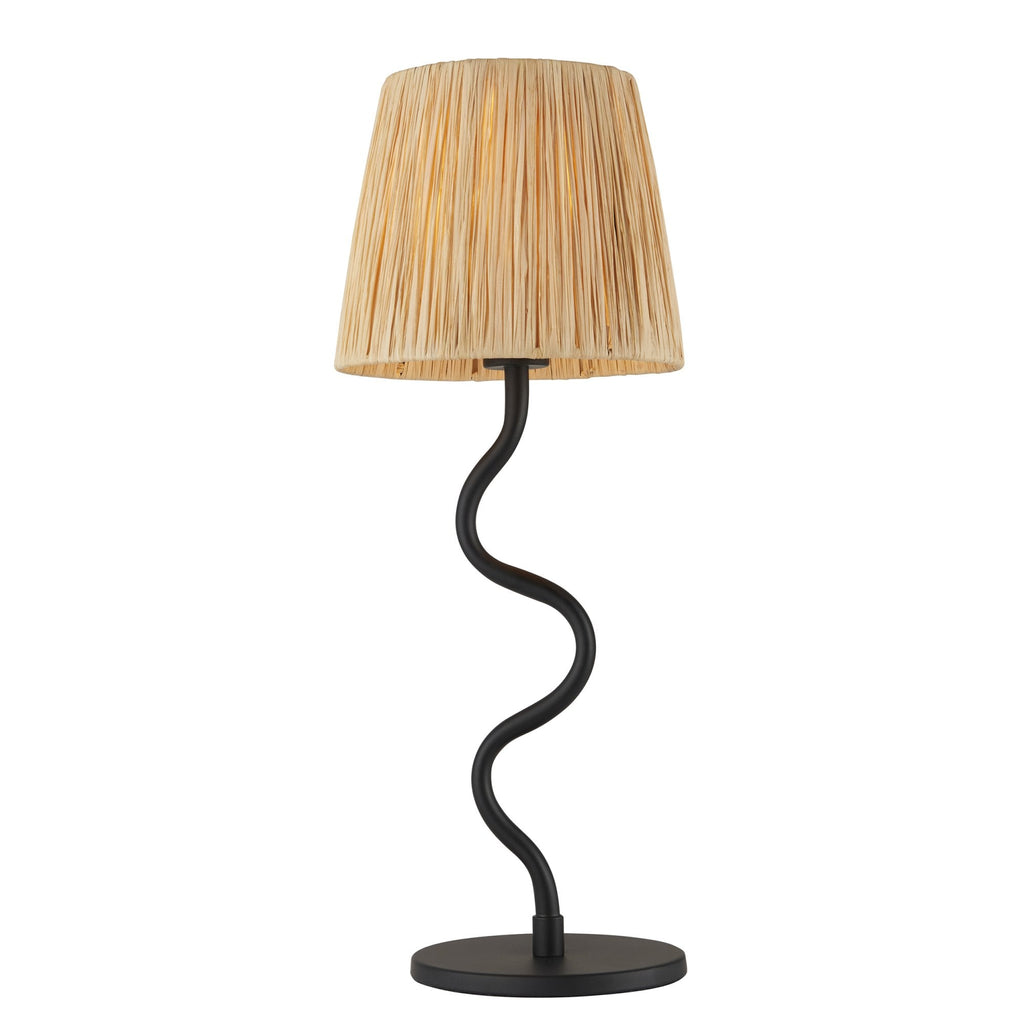 100958 Wriggle 1 Light Table Lamp Matt Black And Natural Raffia