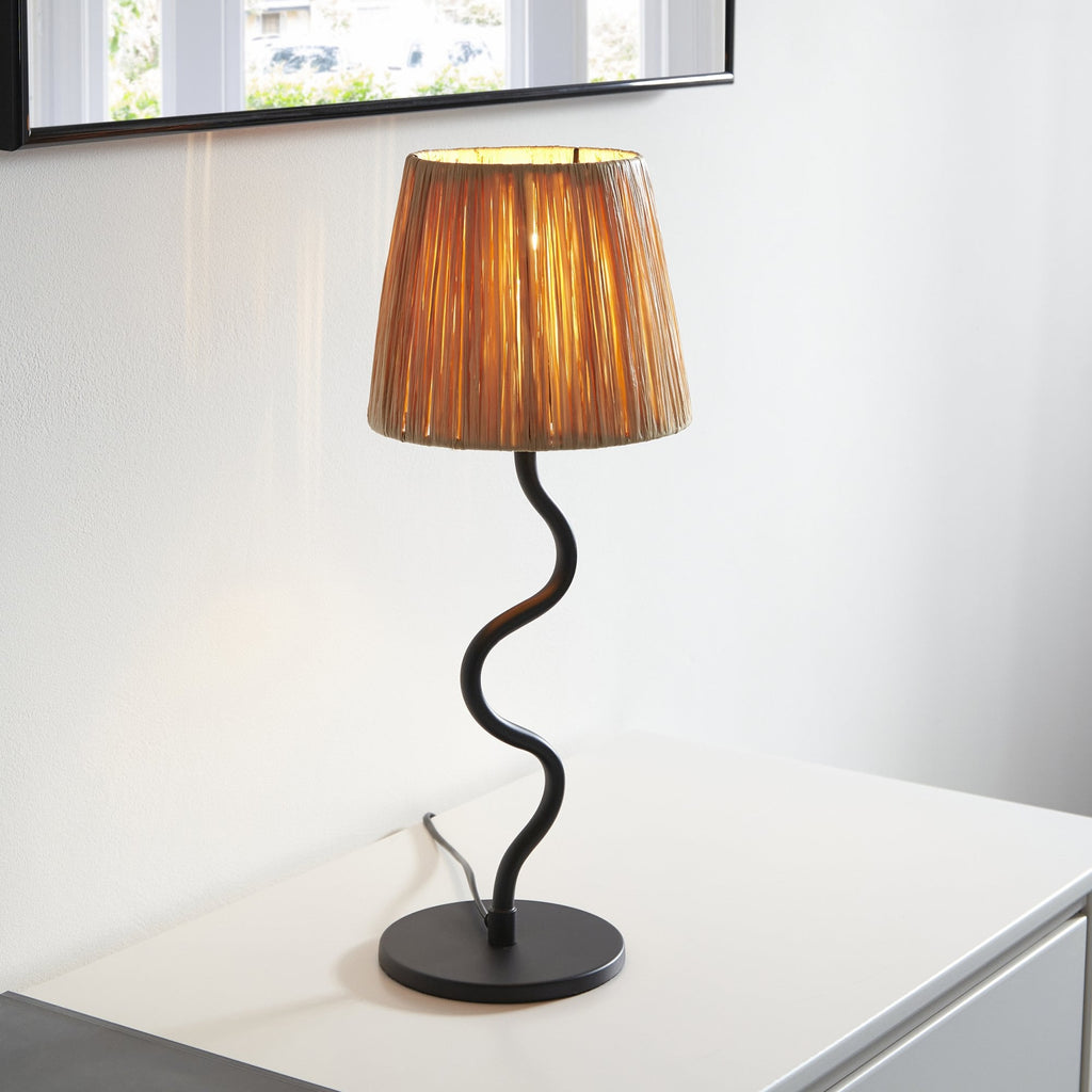 100958 Wriggle 1 Light Table Lamp Matt Black And Natural Raffia