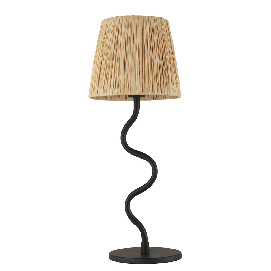 100958 Wriggle 1 Light Table Lamp Matt Black And Natural Raffia