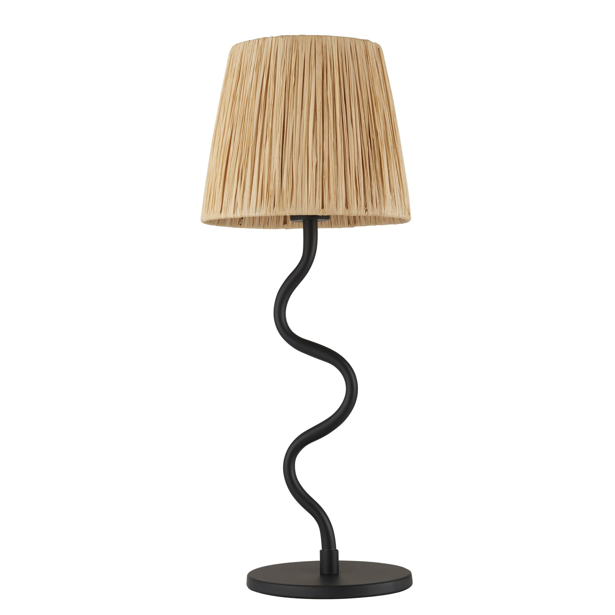 100958 Wriggle 1 Light Table Lamp Matt Black And Natural Raffia