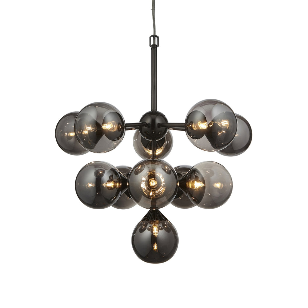 101147 Oscar 11 Light Pendant Black Chrome Plate And Smoked Mirror Glass