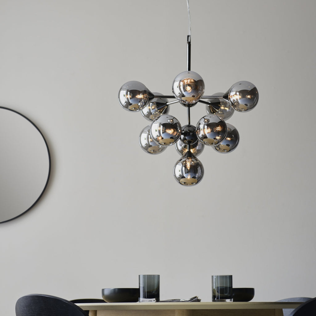 101147 Oscar 11 Light Pendant Black Chrome Plate And Smoked Mirror Glass