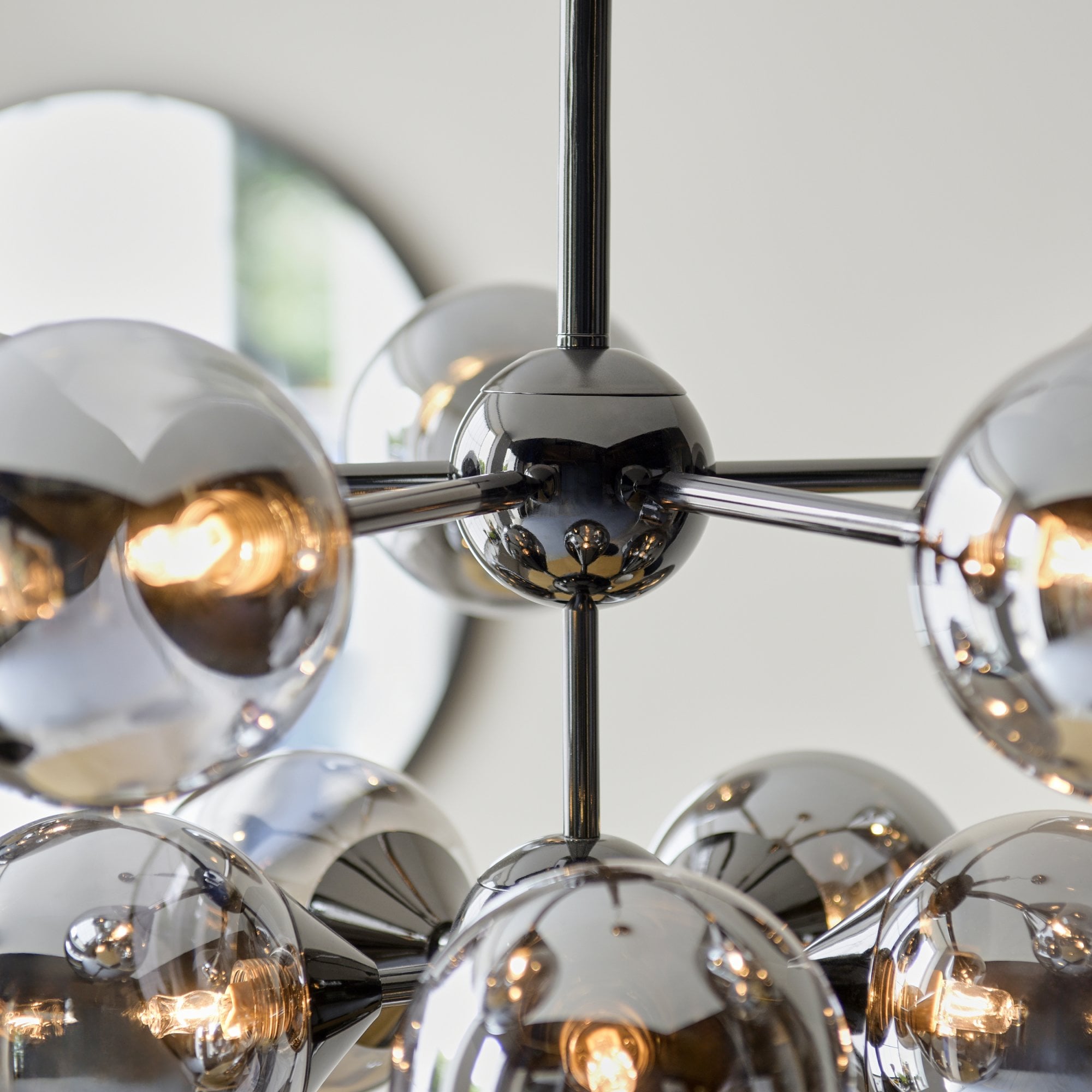 101147 Oscar 11 Light Pendant Black Chrome Plate And Smoked Mirror Glass