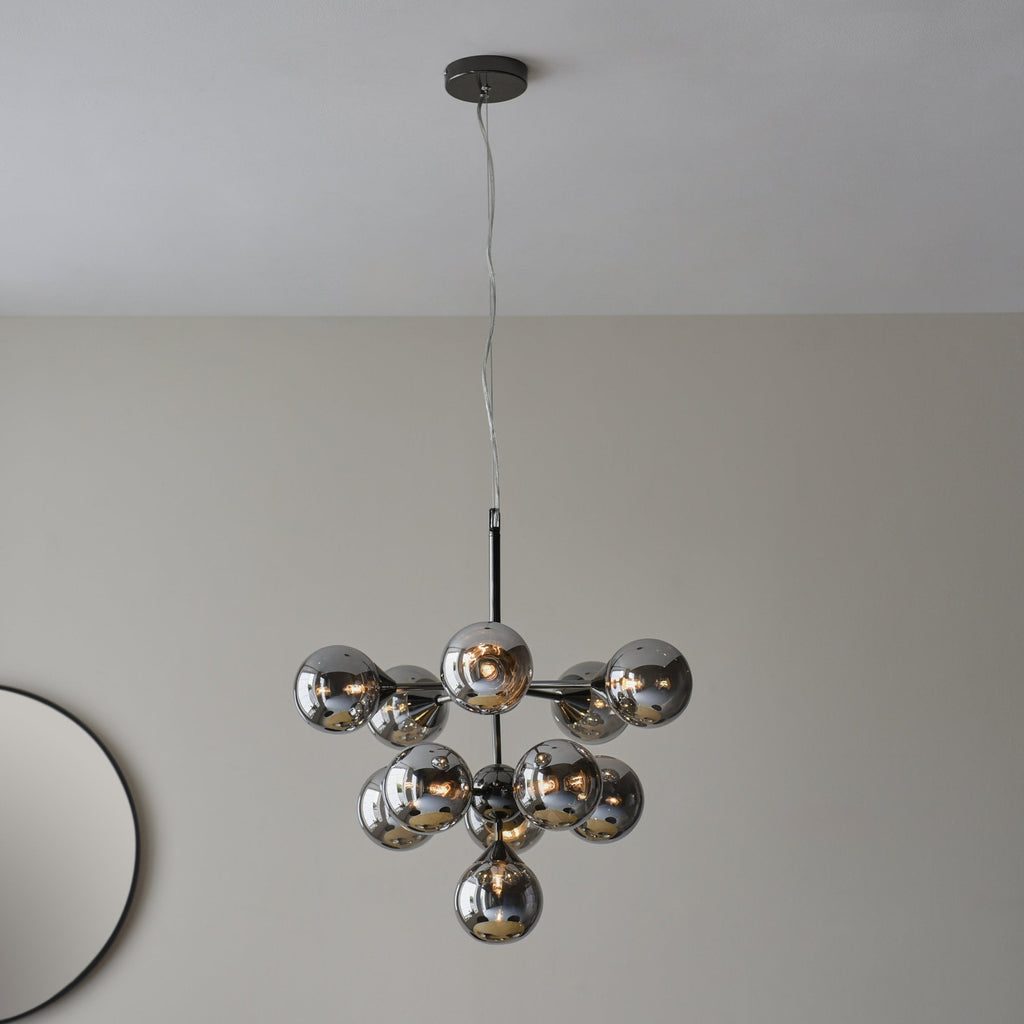101147 Oscar 11 Light Pendant Black Chrome Plate And Smoked Mirror Glass