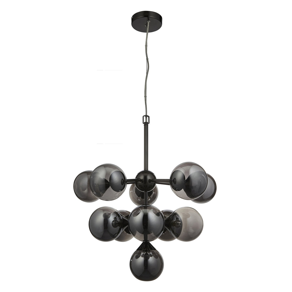 101147 Oscar 11 Light Pendant Black Chrome Plate And Smoked Mirror Glass