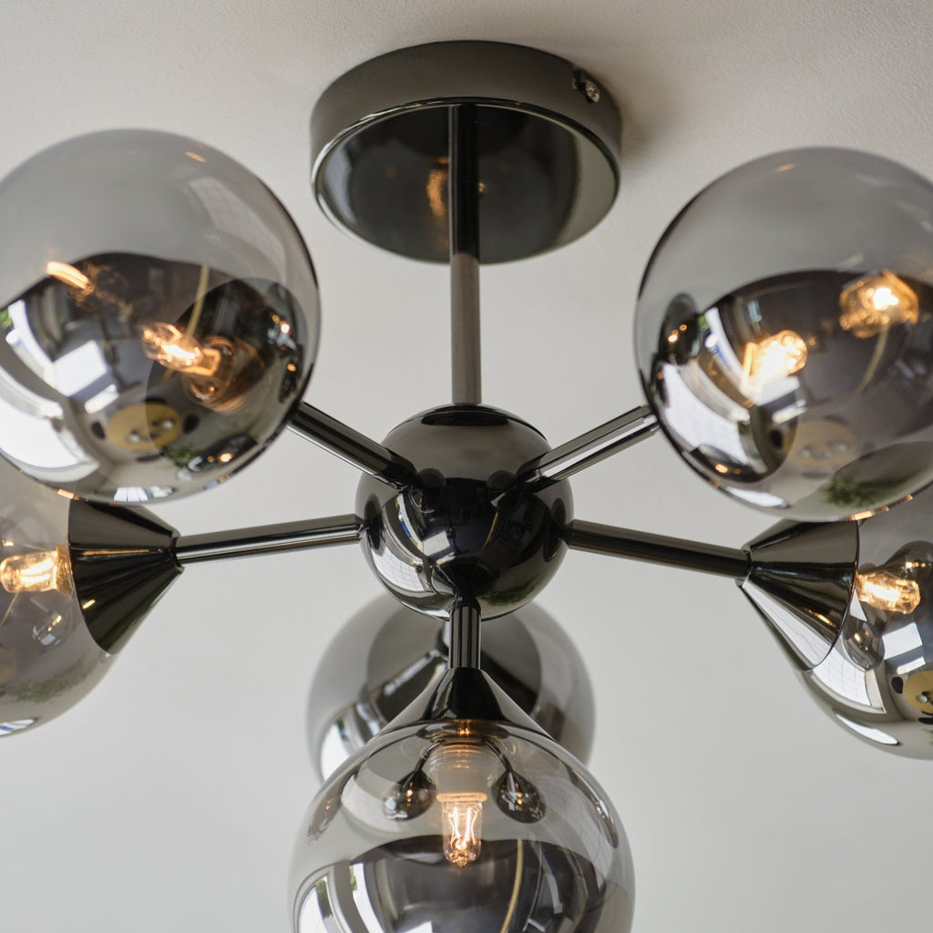 101148 Oscar 6 Light Semi Flush Black Chrome Plate And Smoked Mirror Glass