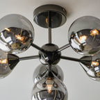101148 Oscar 6 Light Semi Flush Black Chrome Plate And Smoked Mirror Glass