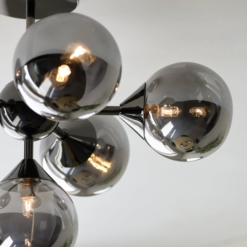 101148 Oscar 6 Light Semi Flush Black Chrome Plate And Smoked Mirror Glass