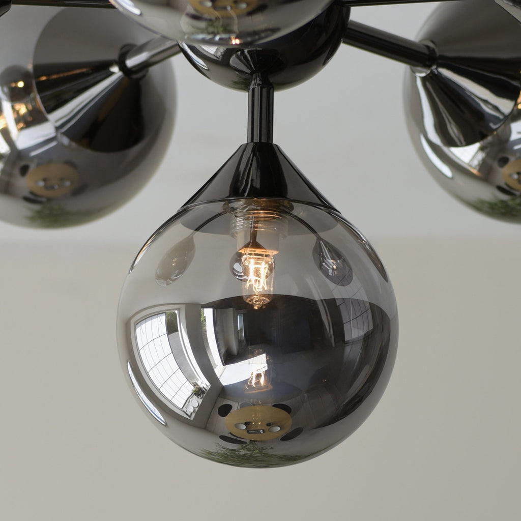 101148 Oscar 6 Light Semi Flush Black Chrome Plate And Smoked Mirror Glass