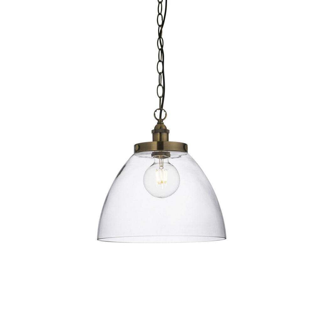 102926 Hansen Grand 1 Light Pendant Antique Brass Plate And Clear Glass