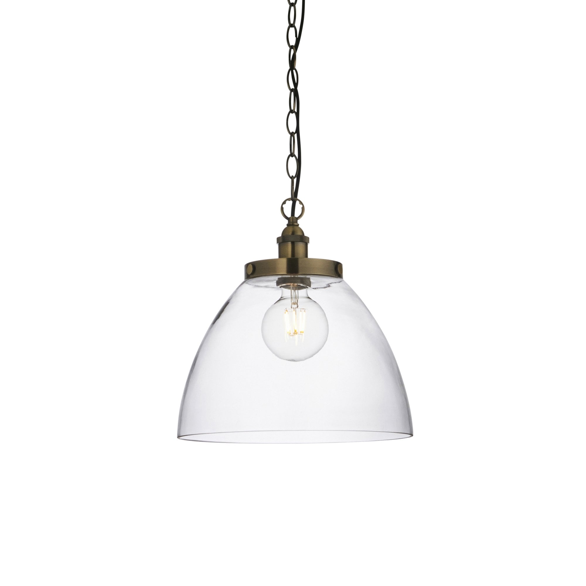 102926 Hansen Grand 1 Light Pendant Antique Brass Plate And Clear Glass