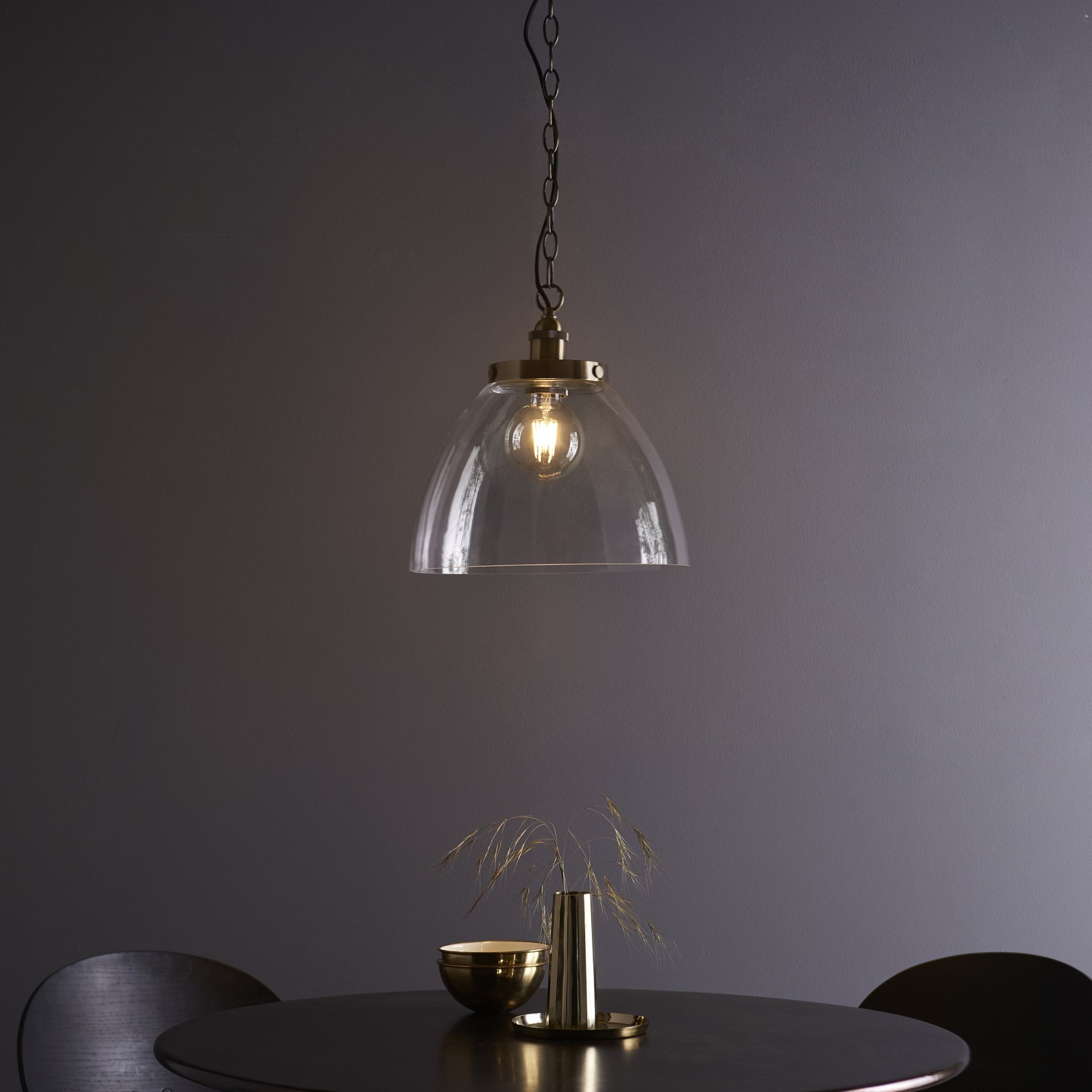 102926 Hansen Grand 1 Light Pendant Antique Brass Plate And Clear Glass
