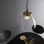 102926 Hansen Grand 1 Light Pendant Antique Brass Plate And Clear Glass