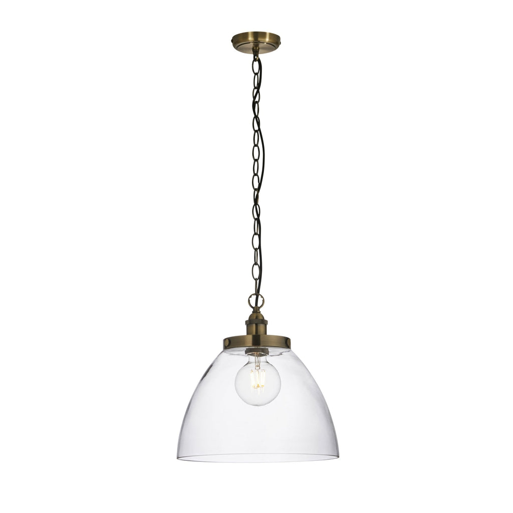 102926 Hansen Grand 1 Light Pendant Antique Brass Plate And Clear Glass