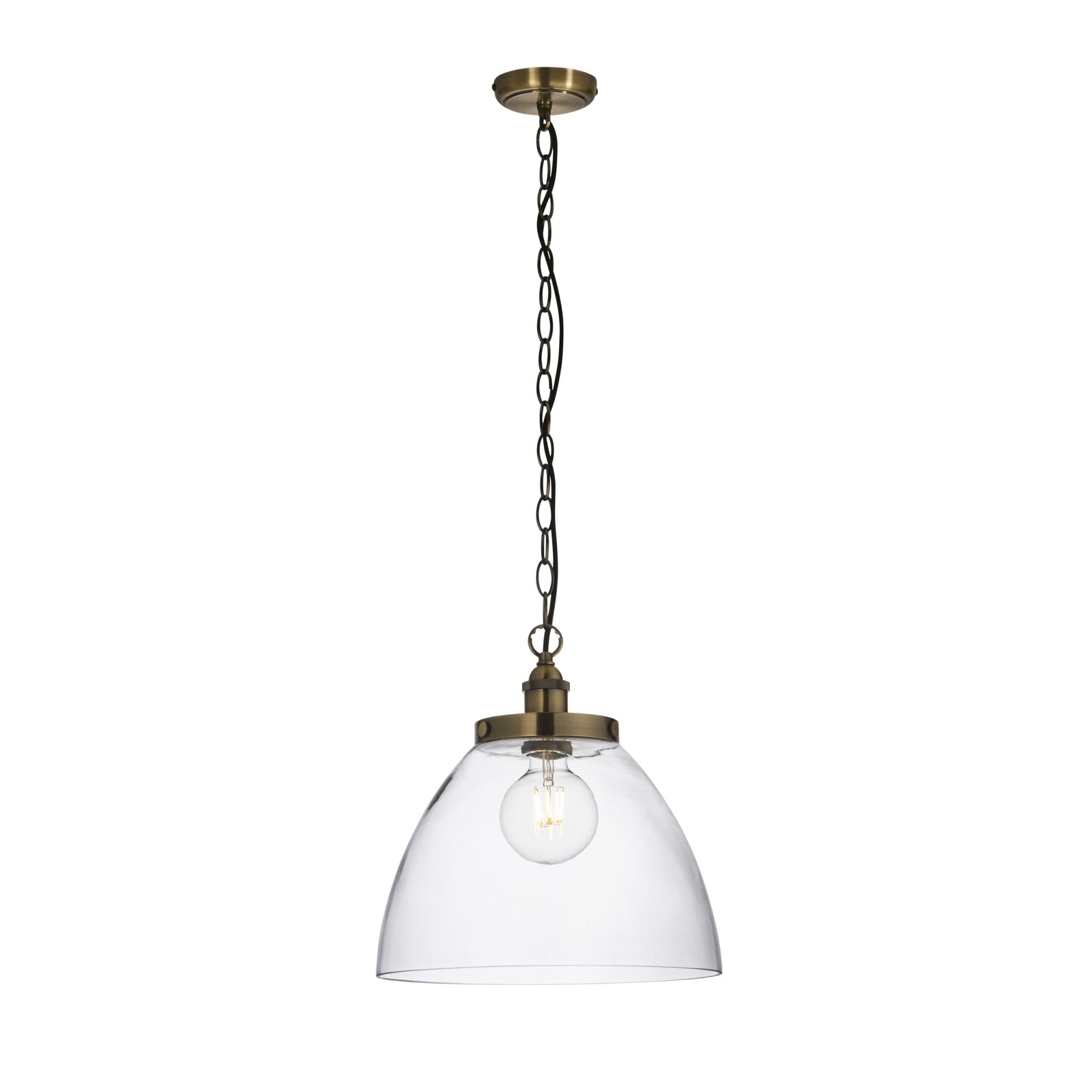 102926 Hansen Grand 1 Light Pendant Antique Brass Plate And Clear Glass