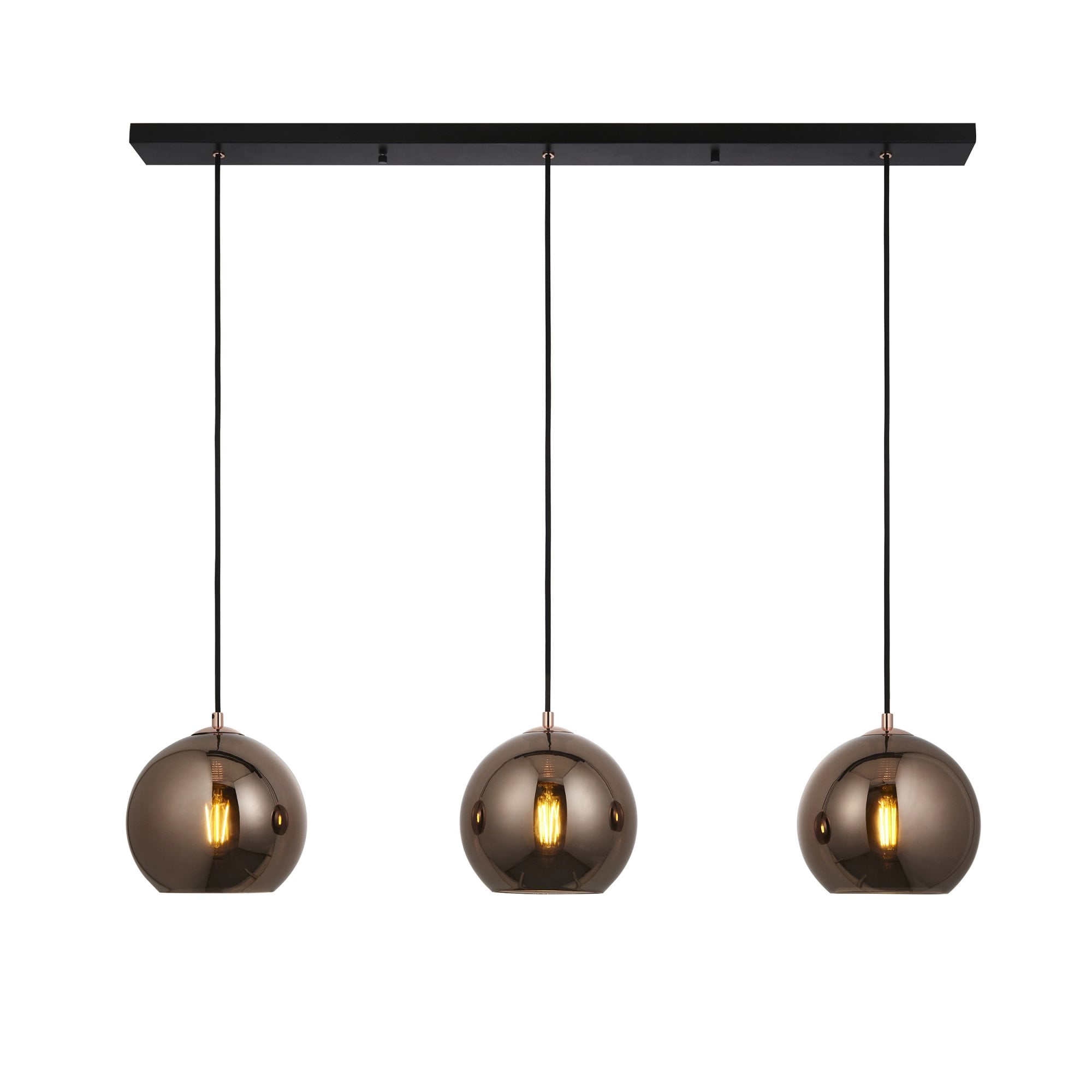 102929 Boli 3 Light Pendant Copper Mirrored Glass And Matt Black Paint