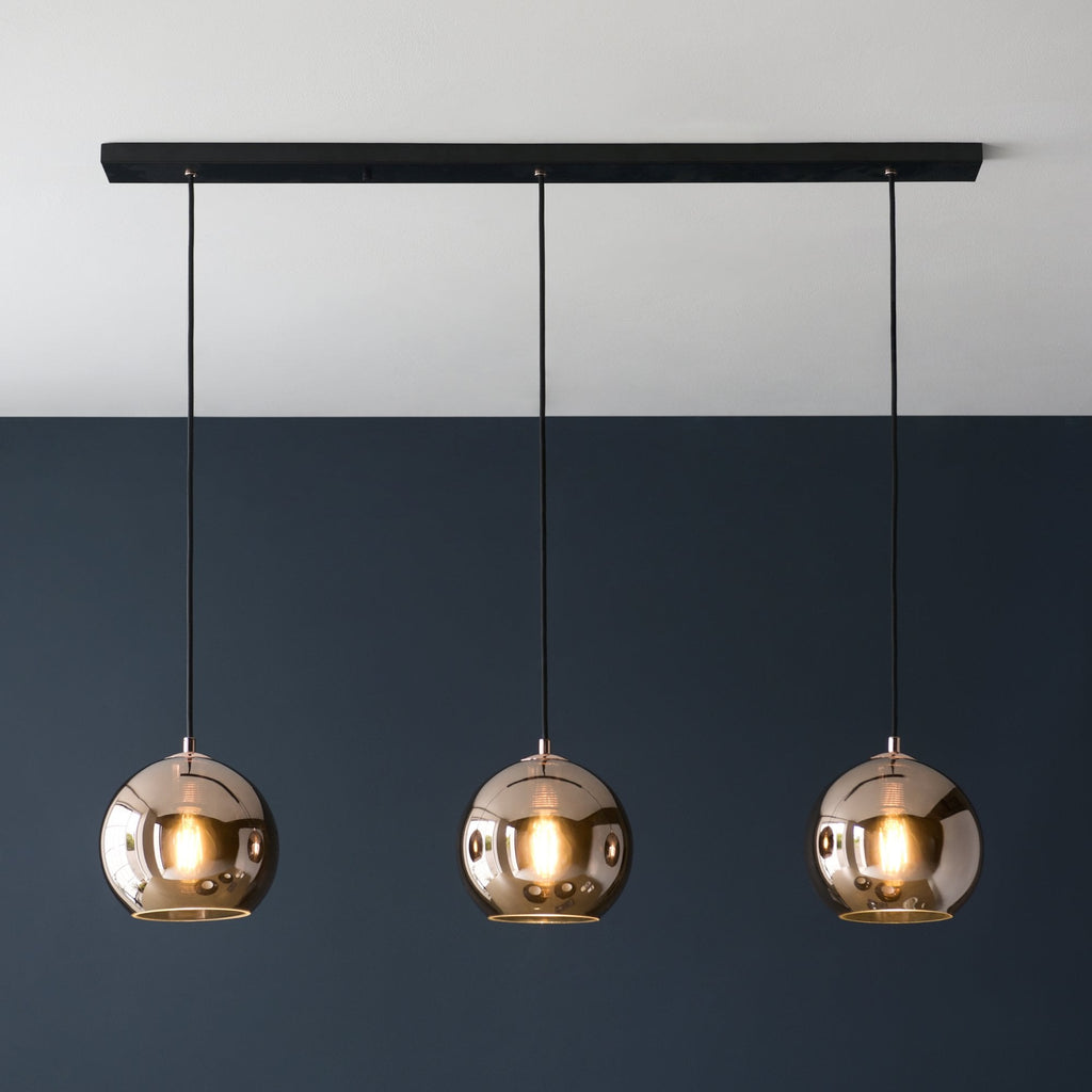 102929 Boli 3 Light Pendant Copper Mirrored Glass And Matt Black Paint