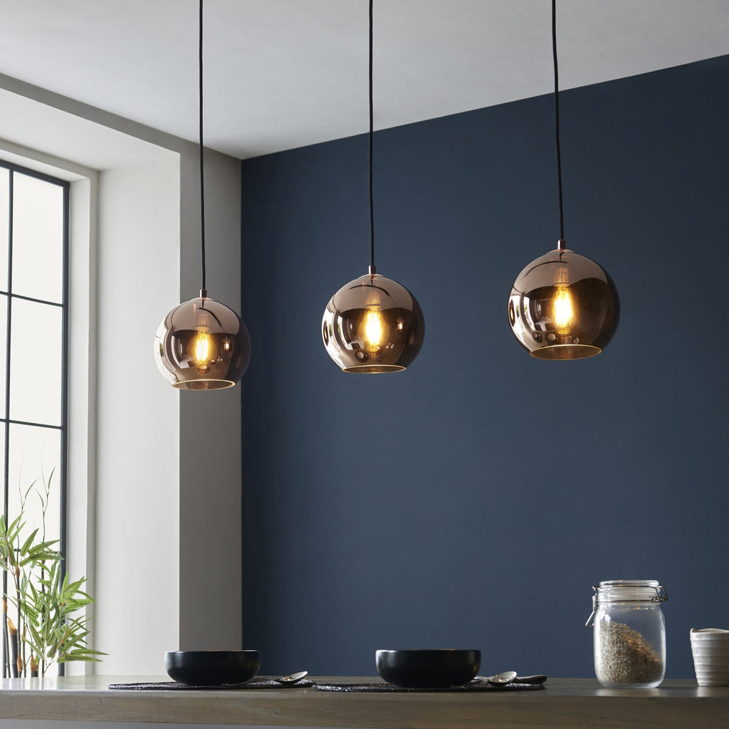 102929 Boli 3 Light Pendant Copper Mirrored Glass And Matt Black Paint