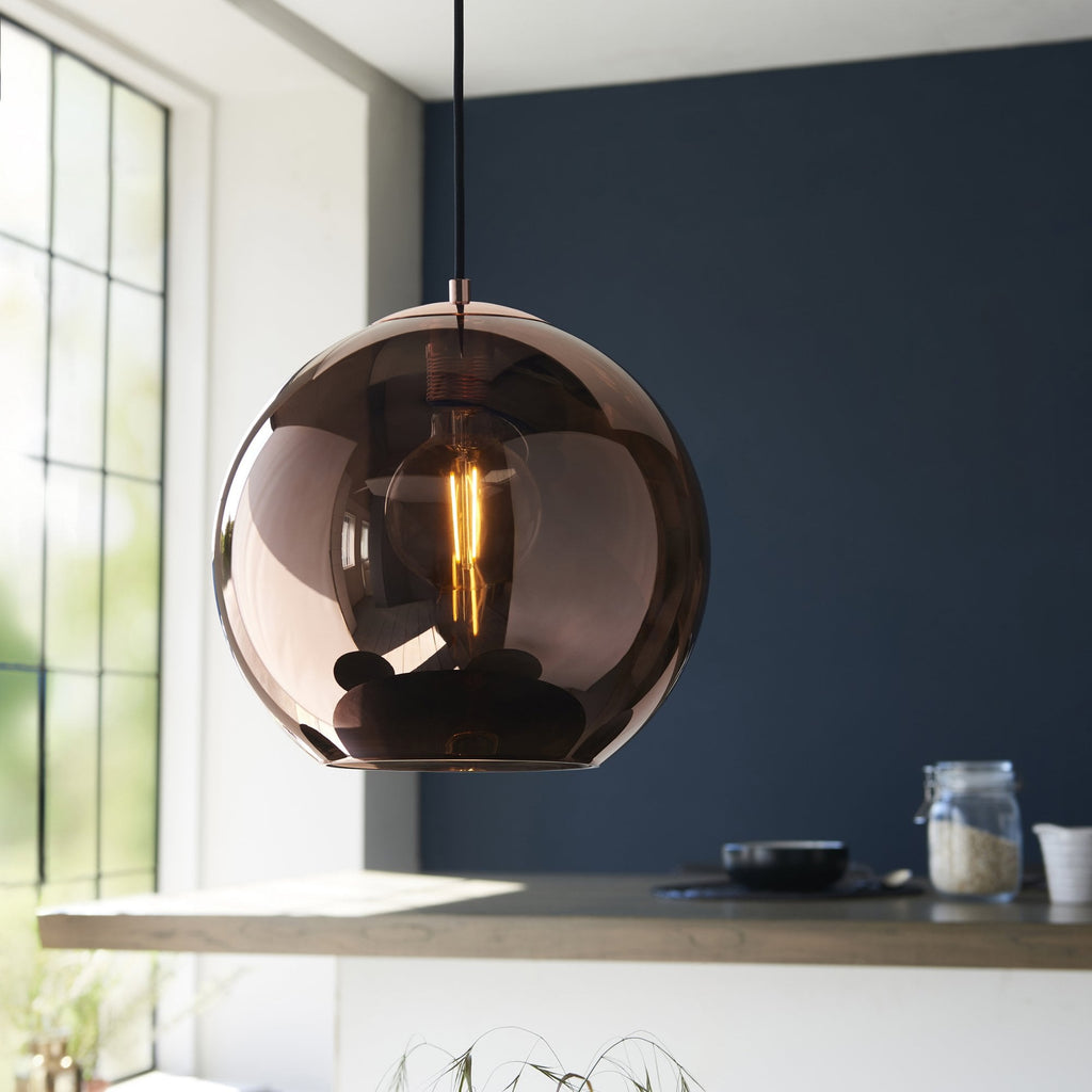 102930 Boli 1 Light Pendant Copper Mirrored Glass And Matt Black Paint