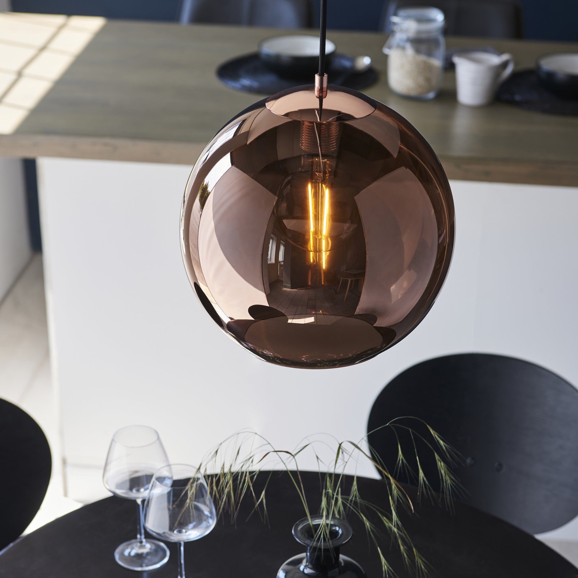 102930 Boli 1 Light Pendant Copper Mirrored Glass And Matt Black Paint