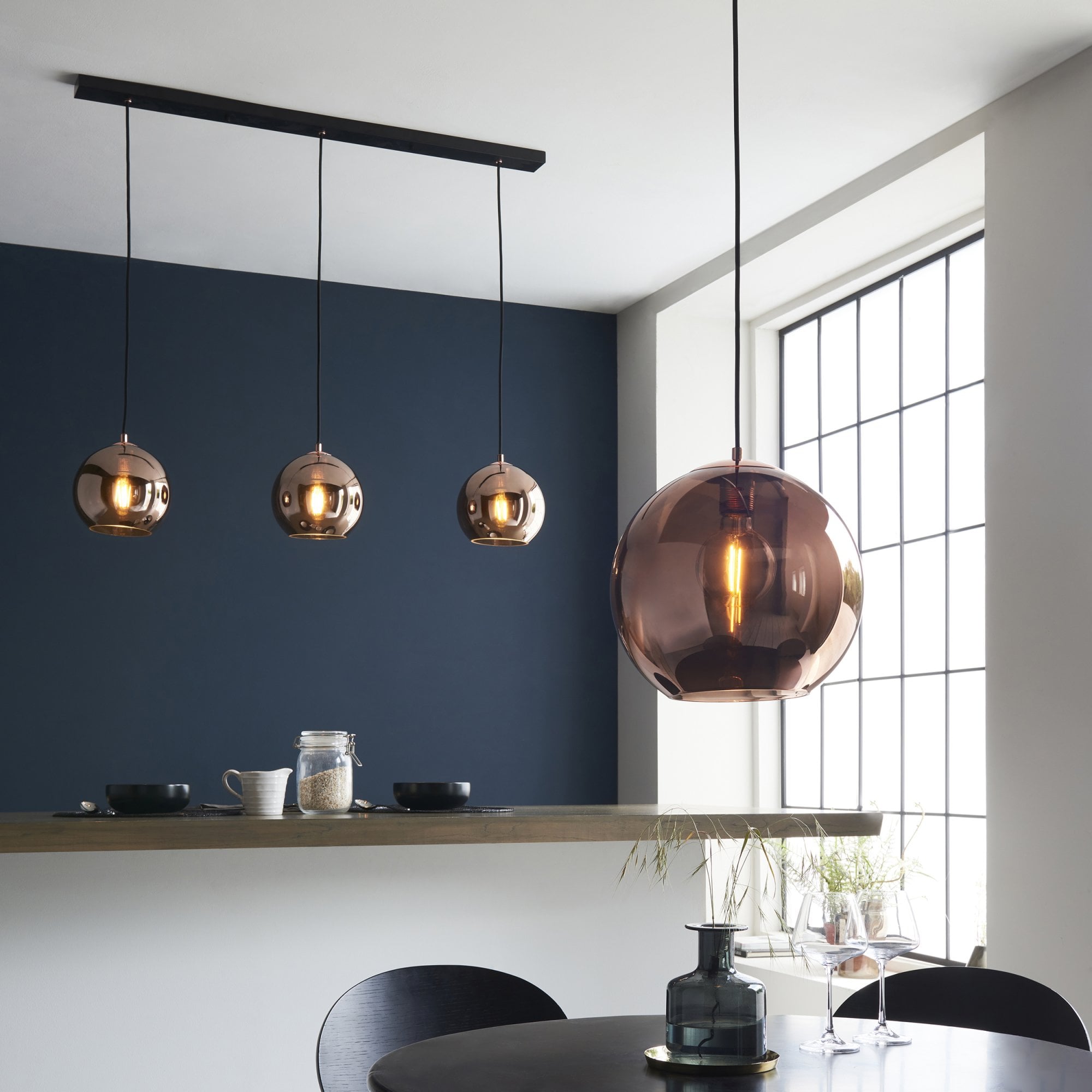102930 Boli 1 Light Pendant Copper Mirrored Glass And Matt Black Paint