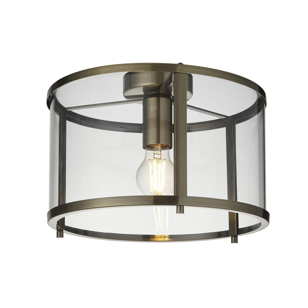 Hopton 1 Light Flush Antique Brass Plate And Clear Glass