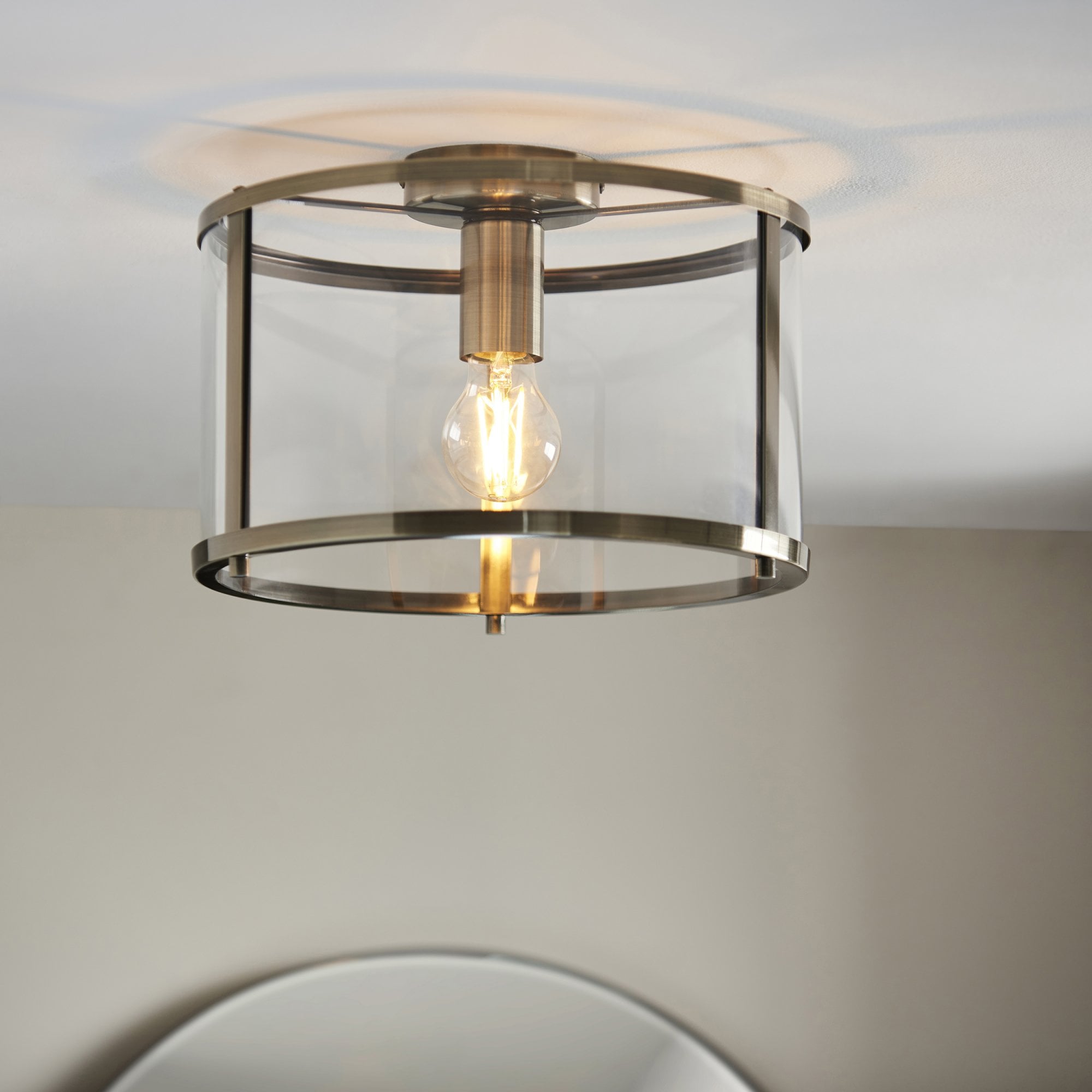 Hopton 1 Light Flush Antique Brass Plate And Clear Glass