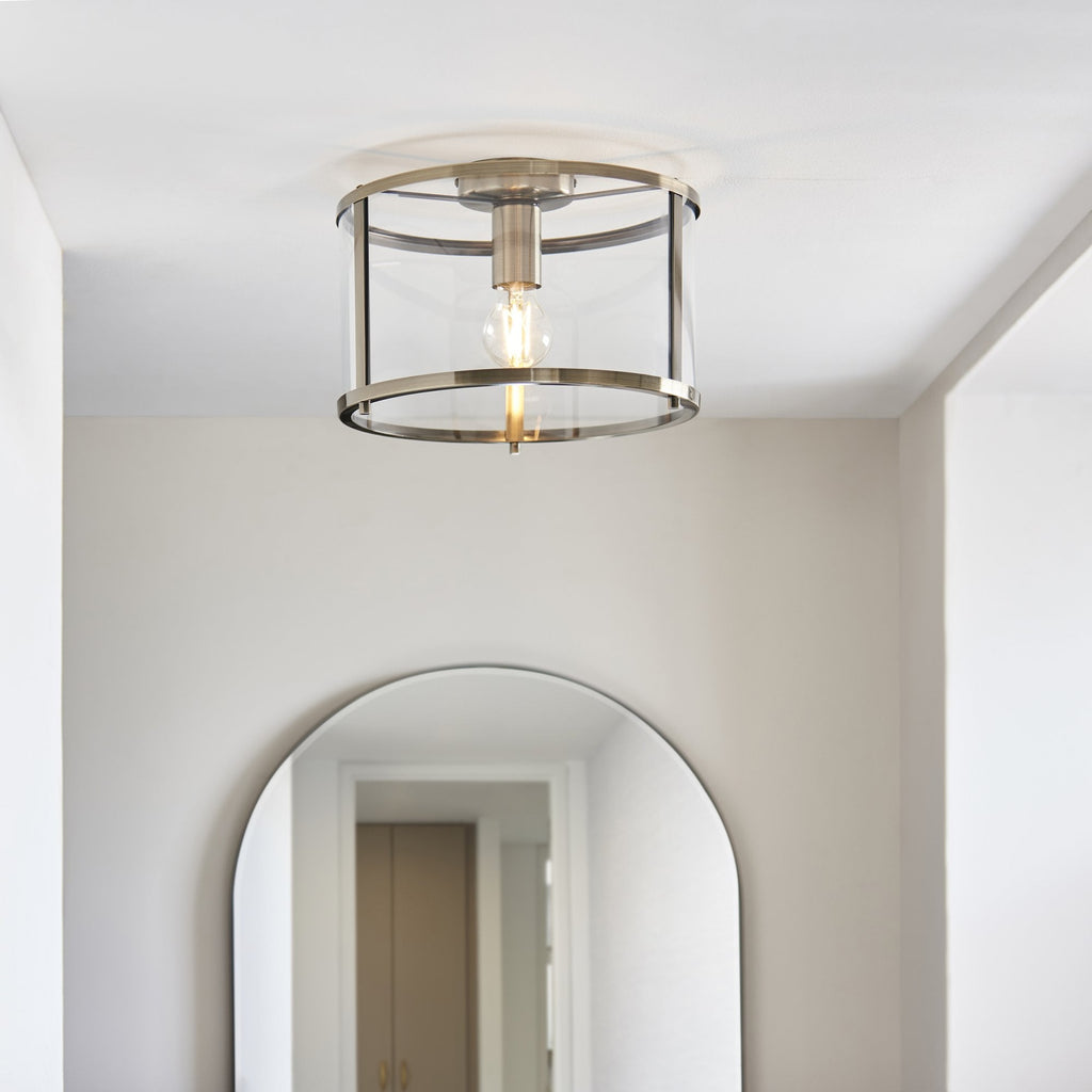Hopton 1 Light Flush Antique Brass Plate And Clear Glass