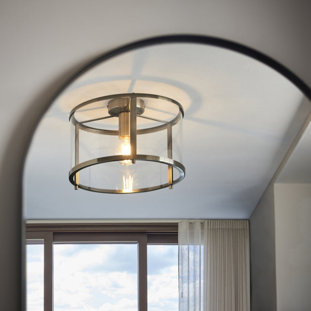 Hopton 1 Light Flush Antique Brass Plate And Clear Glass
