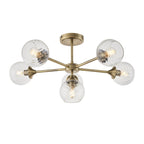 103171 Allegra 6 Light Semi Flush Antique Brass Plate And Clear Spiral Glass