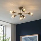 103171 Allegra 6 Light Semi Flush Antique Brass Plate And Clear Spiral Glass