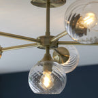 103171 Allegra 6 Light Semi Flush Antique Brass Plate And Clear Spiral Glass