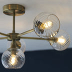 103171 Allegra 6 Light Semi Flush Antique Brass Plate And Clear Spiral Glass