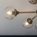 103171 Allegra 6 Light Semi Flush Antique Brass Plate And Clear Spiral Glass
