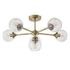103171 Allegra 6 Light Semi Flush Antique Brass Plate And Clear Spiral Glass