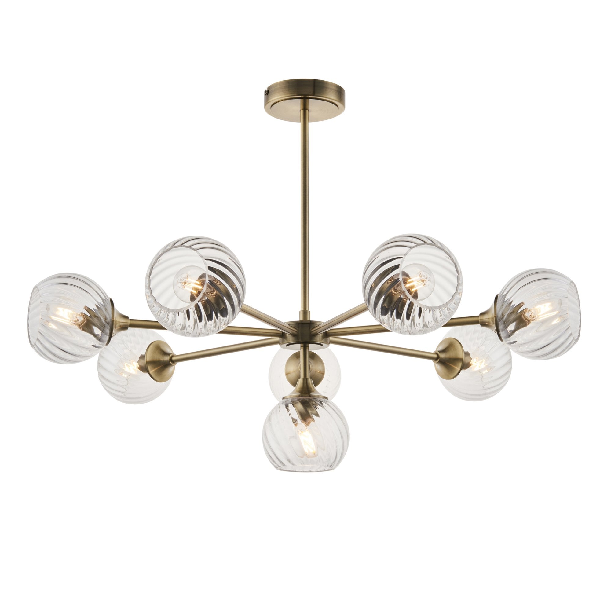 103172 Allegra 8 Light Pendant Antique Brass Plate And Clear Spiral Glass