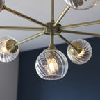 103172 Allegra 8 Light Pendant Antique Brass Plate And Clear Spiral Glass